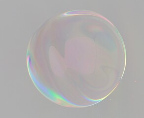 3D illustration of a transparent bubble on a neutral gray background. Translucent volumetric shiny sphere.