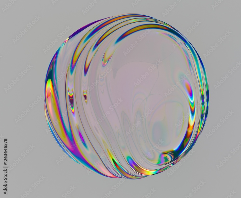 Poster glitched translucent orb with chromatic aberration on neutral background. abstract 3d illustration o