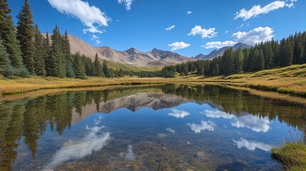 Crystal Clear Sky Over Reflecting Mountain Lake
