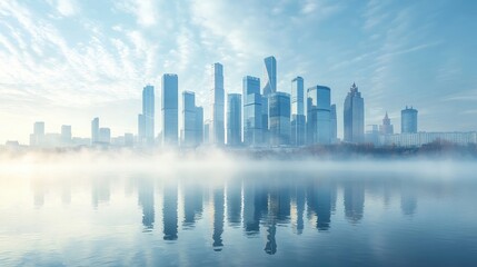 Obraz premium City skyline from across the river towards modern district at daytime. Concept of data protection, regulation, and privacy for all individuals