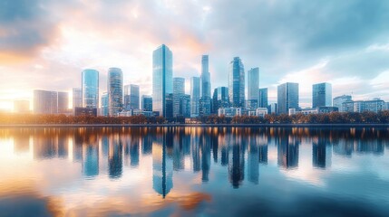 Obraz premium City skyline from across the river towards financial district at daytime. Concept of data protection, regulation, and privacy for all individuals