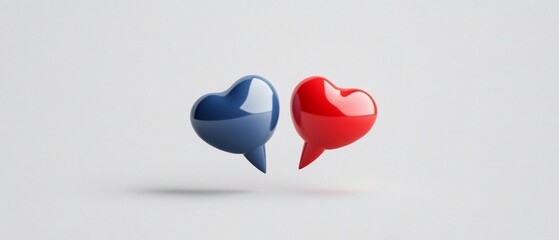 Red and blue heart speech bubbles.  Love communication