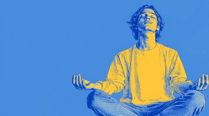 Obraz premium Man Practicing Yoga Pop art aesthetics illustration.