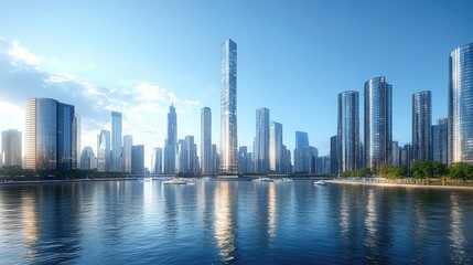 Fototapeta premium City view of downtown skyscrapers, harbor area, daytime. Concept of data protection regulation and privacy for individuals