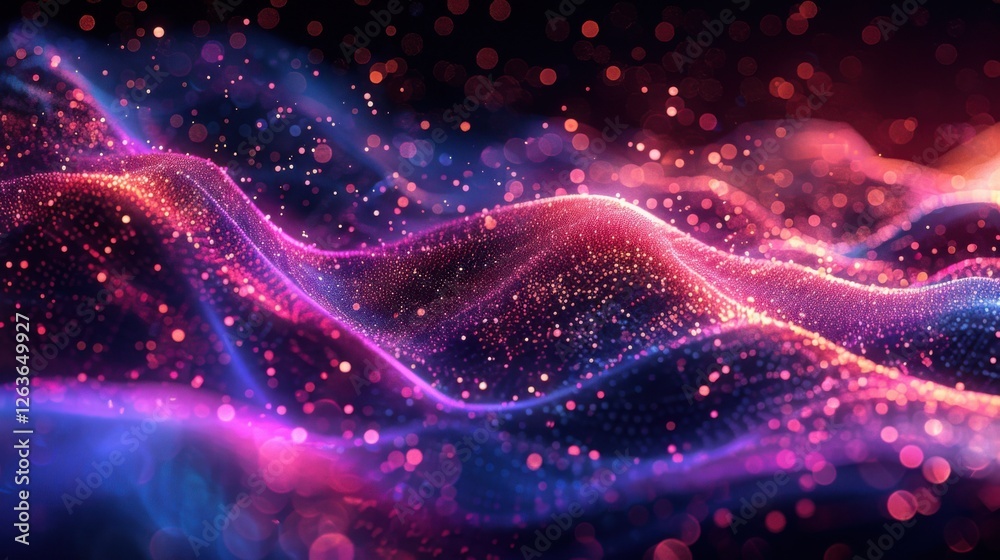 Fototapete flowing particle wave, abstract tech design, hi-tech big data background for business cards, banners
