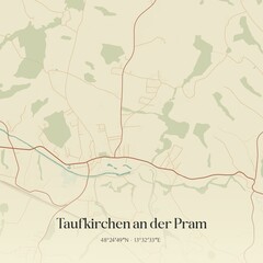 Vintage map of Taufkirchen an der Pram, Austria.
