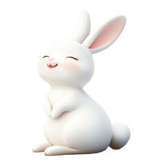 Cute easter white rabbit in minimal style isolated on white background with copy space