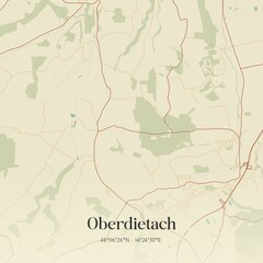 Vintage map of Oberdietach, Austria.