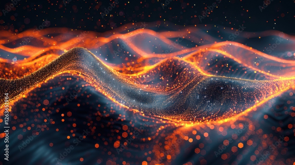 Fototapete flowing particle wave, abstract tech design, hi-tech big data background for business cards, banners