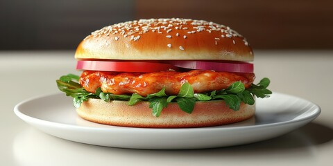 Delicious grilled chicken sandwich with fresh toppings served on a sesame seed bun