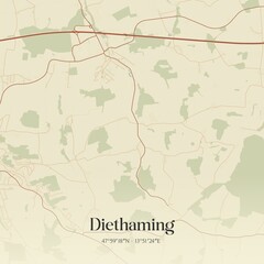Vintage map of Diethaming, Austria.