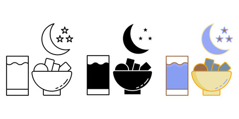 Iftar food concept line icon.Containing muslim, ramadan, food, islam, celebration, religion, islamic