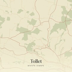 Vintage map of Tollet, Austria.