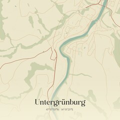 Vintage map of Untergrünburg, Austria.
