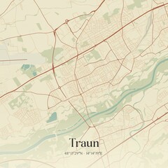 Vintage map of Traun, Austria.