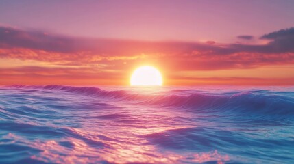 Fototapeta premium Vibrant Sunset Over Glowing Waves with Tropical Beach Serenity