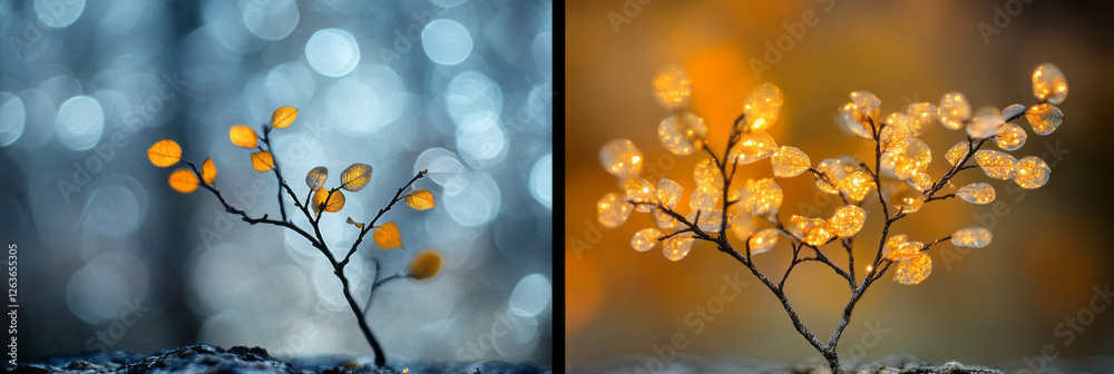 Poster isolated bokeh showcases distinct halo effect with soft diffused sparkle on delicate branches