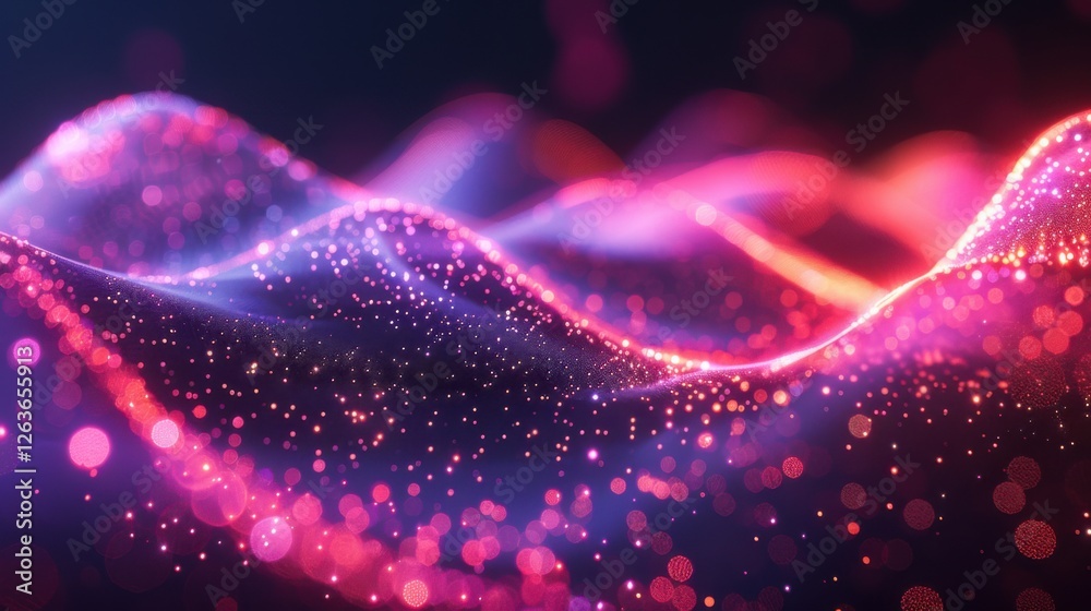 Fototapete flowing particle wave, abstract tech design, hi-tech big data background for business cards, banners