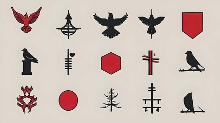 Red and black bird logos collection, design elements, graphic assets, website background