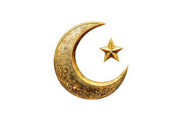 Ornate Golden Crescent Moon and Star Divine Symbol of Faith