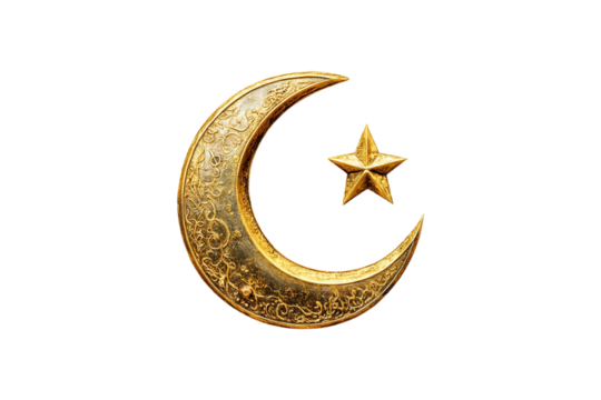 Ornate Golden Crescent Moon and Star Divine Symbol of Faith