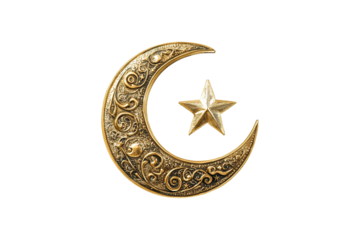Ornate Golden Crescent Moon and Star Elegant Symbol of Faith