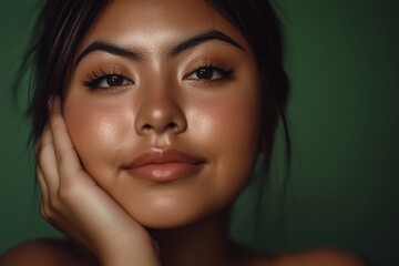 Fototapeta premium Close-up of a woman with glowing skin and a serene expression