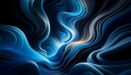 幻想的な青の曲線 – 流動する抽象的なデジタルアート