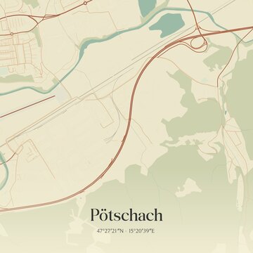 Vintage map of P&ouml;tschach, Austria.