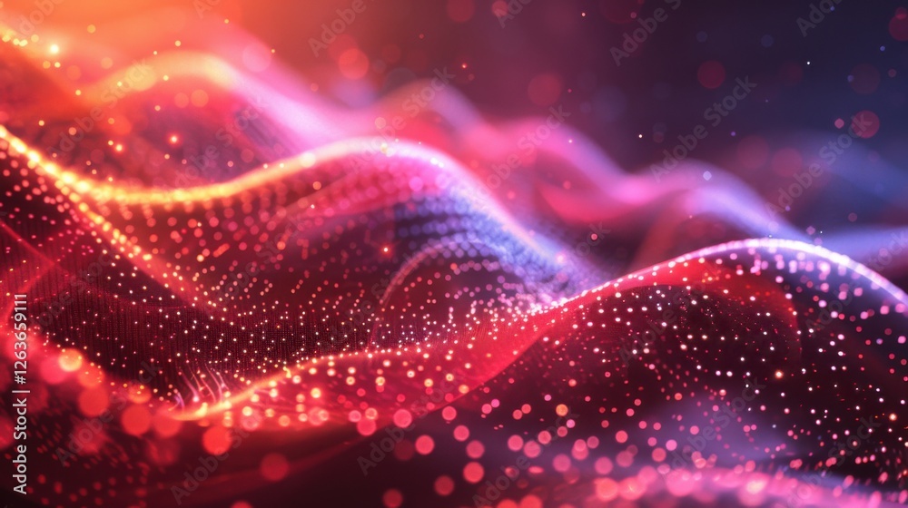 Fototapete flowing particle wave, abstract tech design, hi-tech big data background for business cards, banners
