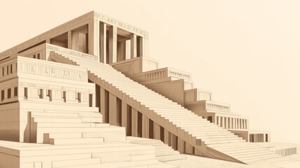 Ancient Mesopotamian ziggurat architectural 3D model