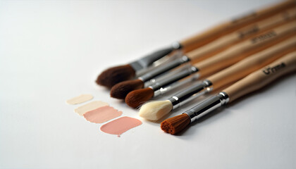 Set of wooden-handle paintbrushes with neutral color swatches