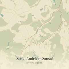 Fototapeta premium Vintage map of Sankt Andrä im Sausal, Austria.