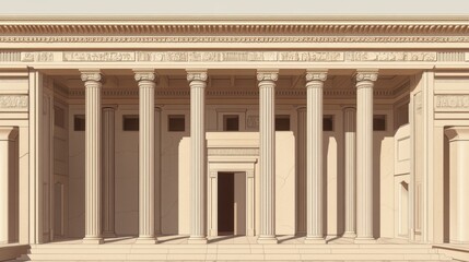 Obraz premium Classical temple facade, sunlight, columns, historical architecture, design resource