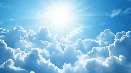 White sun burst in blue sky. Abstract sunlight bursting effect vector background. Sun energy and sunlight ray illustration