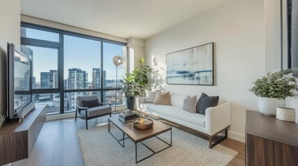 Fototapeta premium Modern City View Apartment Living Room