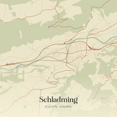 Vintage map of Schladming, Austria.