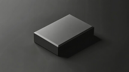 Elegant grey packaging box on matte black background with shadow effects