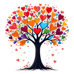 Obraz premium Watercolor illustration of love tree. Fantastic drawing of love tree with heart-shaped foliage.