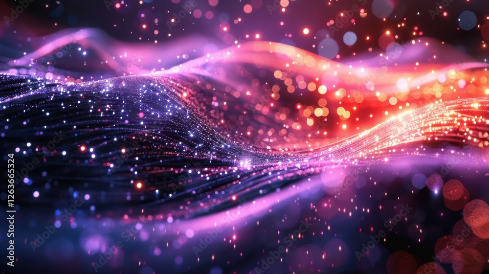 Fototapete flowing particle wave, abstract tech design, hi-tech big data background for business cards, banners