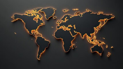 A glowing outline of the world map on a grey background.