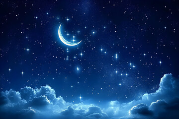 Celestial Symphony: An Ethereal Night Sky with Constellations and Crescent Moon