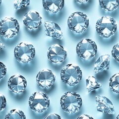 Fototapeta premium Sparkling Blue Diamonds on Light Gray Background