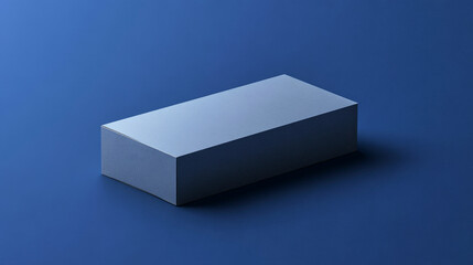 Rectangular grey box mockup in side view on deep blue background with professional lighting