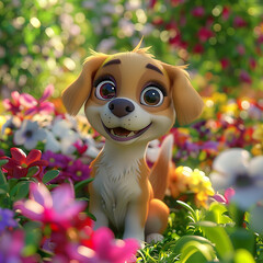 puppy with flowers