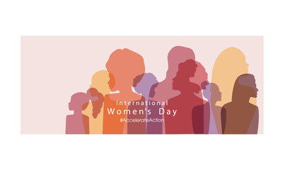 Happy Women's day. Woman silhouette head isolated. March 8, International Women's day card with women. Flat design. The power is in women.