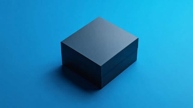 Modern rectangular black box mockup with minimalist design on gradient blue background