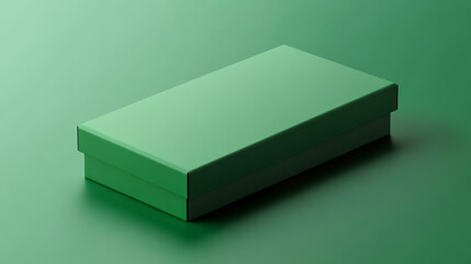 Rectangular green box packaging isolated on smooth green gradient background with sharp details