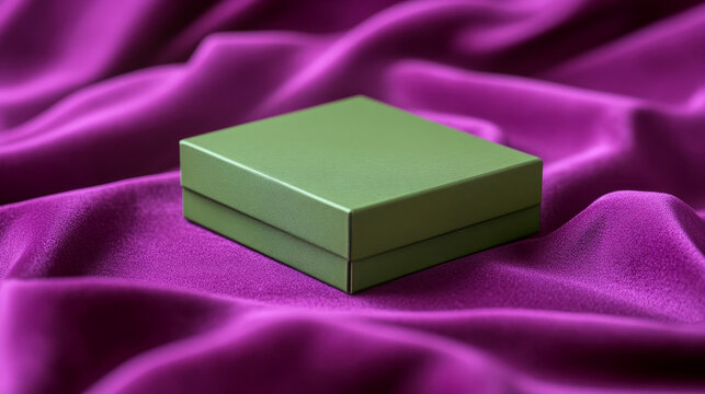 Rectangular green box on luxurious purple velvet backdrop highlighting elegant design