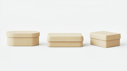 Kraft paper packaging rectangular boxes mockup in minimal eco branding on white background